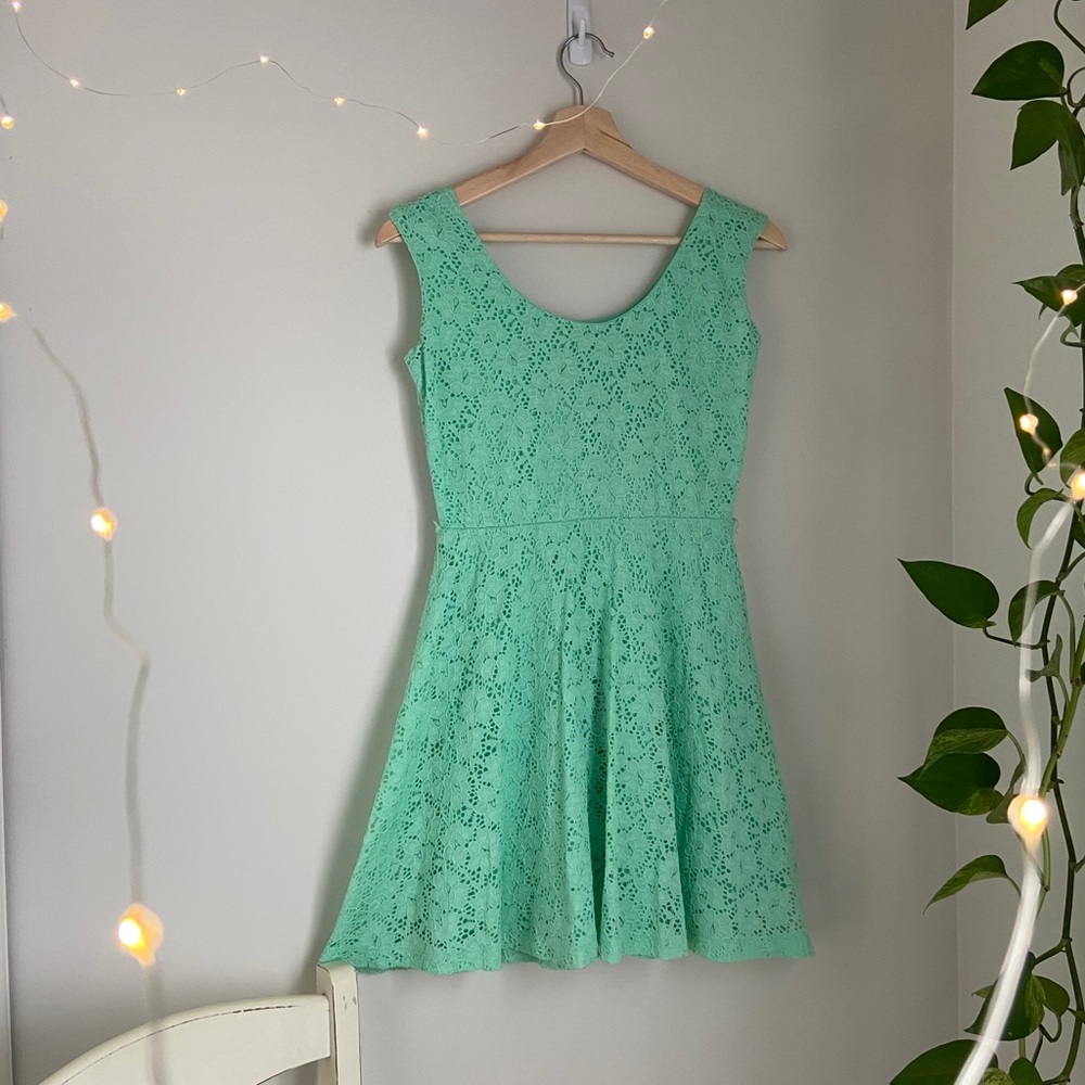 Mint lace mini dress